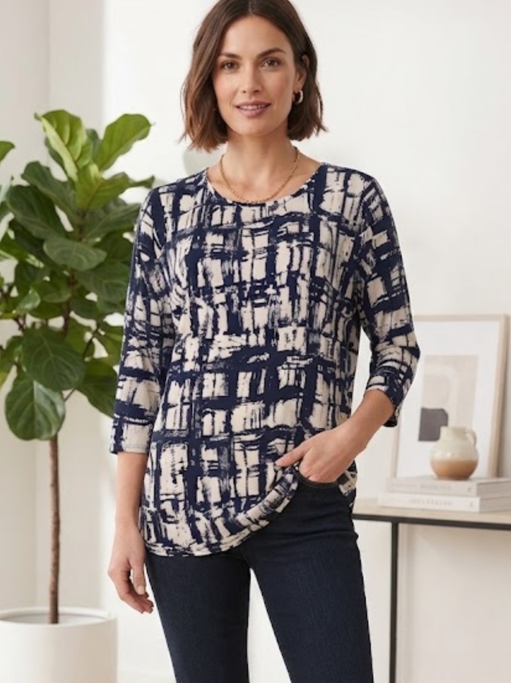 Market & Spruce navy cream top